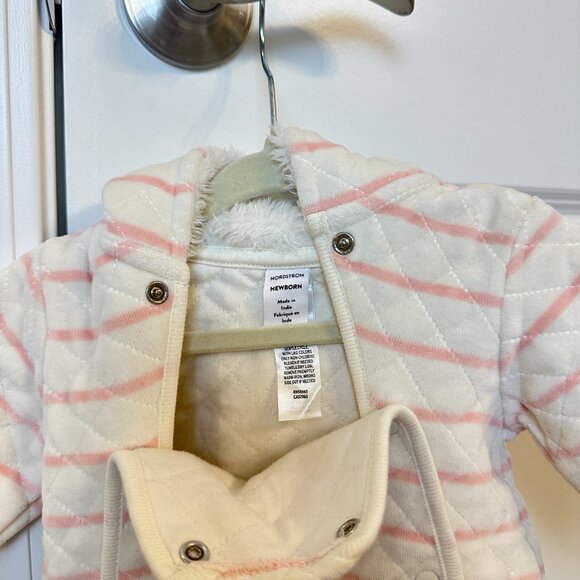 NORDSTROM Babies' Print Bunting in Ivory Egret- Pink Stripe Size Newborn - Picture 3 of 4